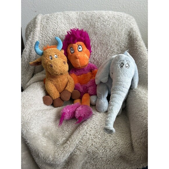Kohls Cares Dr Seuss Lot of 3 Mr Brown Can Moo Horton Wocket Stuffed Animal Book - Picture 1 of 9
